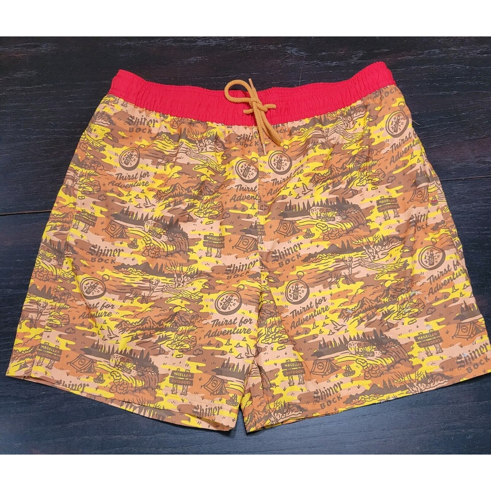 Magellan Shiner Bock Mens Swim Trunks Shorts Multicolor Camouflage Size Large